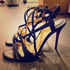 Christian Louboutin Black Glitter Sandals